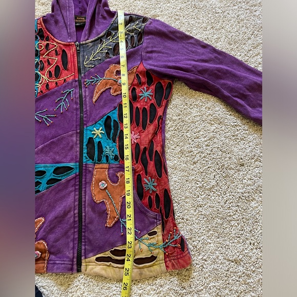 Rising International Women’s Purple Hoodie Size Medium Patchwork Boho Hippie - Picture 6 of 8